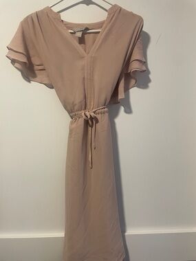 H&M Dusty Rose/Bone coloured V-Neck Midi Dress with Tie Waist